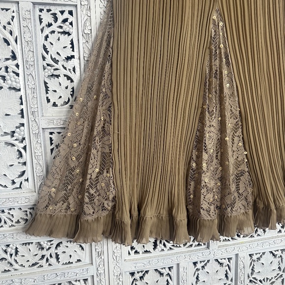 Vtg Paris Dreams Tan Stretchy Pleated Sequin Cottage Prairie Skirt Sz XL - Picture 2 of 16